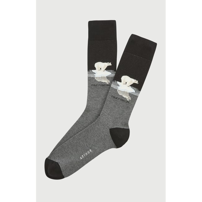 Chaussettes en coton imprimé Pôle position Gris noir <span itemprop=