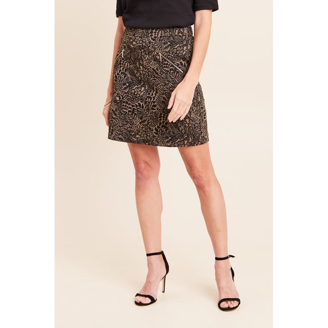 Jupe jacquard courte vert kaki <span itemprop=