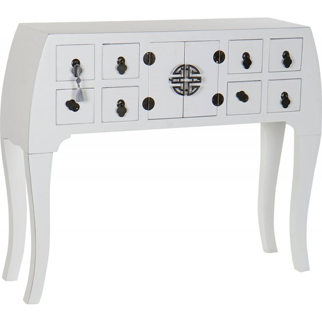 Console en bois, oriental honami Couleur blanc épicéa aux reflets argentés <span itemprop=