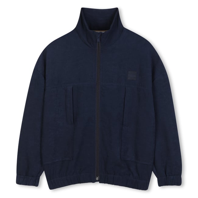 Cardigan en weavy satin bleu cargo <span itemprop=