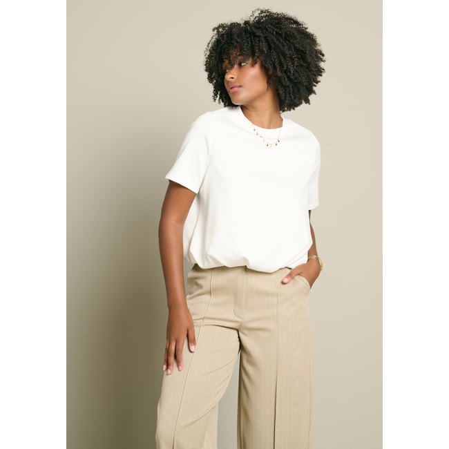 T-shirt col rond effet boule blanc <span itemprop=