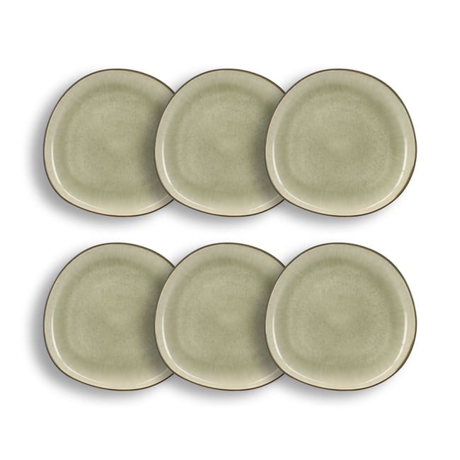 Lot de 6 assiettes à desserts 22cm en grès, OLI Couleur vert <span itemprop=