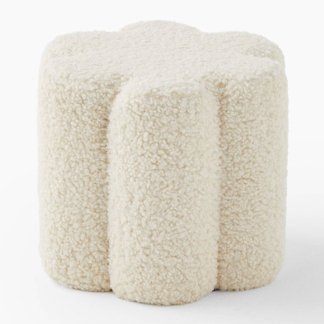 Pouf fleur, 30x33,5xH37cm, en polyester Couleur off white <span itemprop=