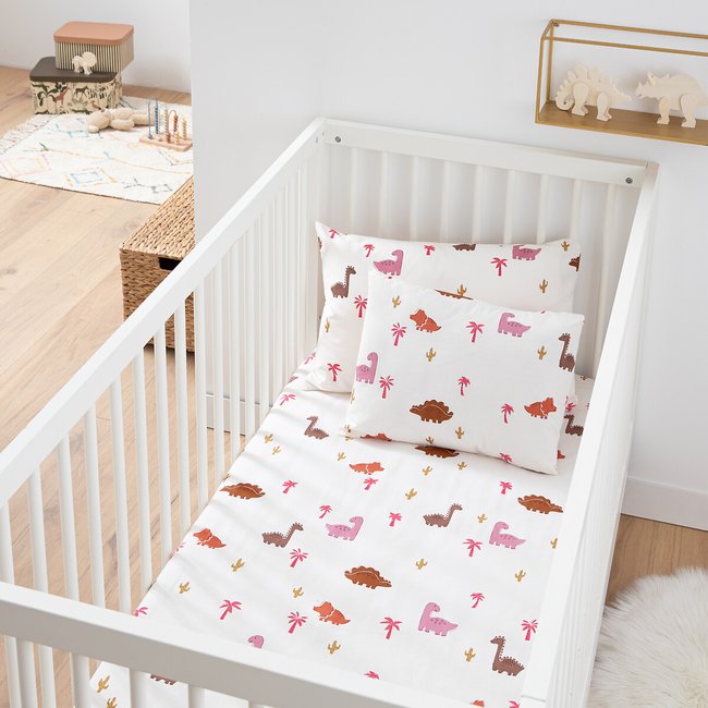 Babyfixleintuch Dino Pop rosa, Baumwolle, Steghöhe 17 cm bedruckt LA REDOUTE INTERIEURS