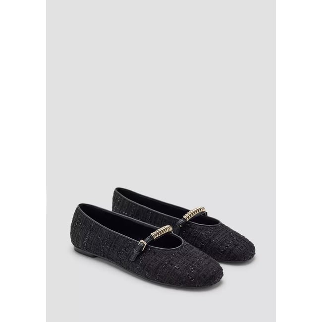 Ballerines en tweed avec détail métallique noir <span itemprop=