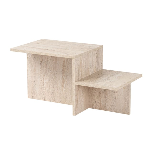 Table basse 2 niveaux effet travertin HARMONY Couleur beige <span itemprop=