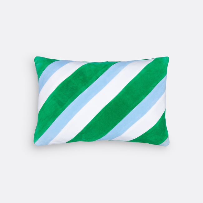 Housse de coussin 60 x 40 cm en velours, Abby vert/bleu <span itemprop=