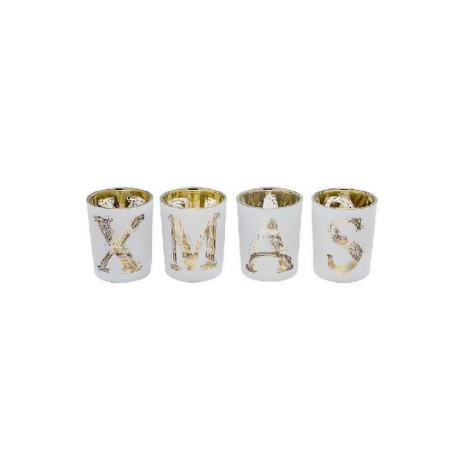 Set de 4 photophores décoratifs de noël en verre H6.5 XMAS Couleur blanc <span itemprop=