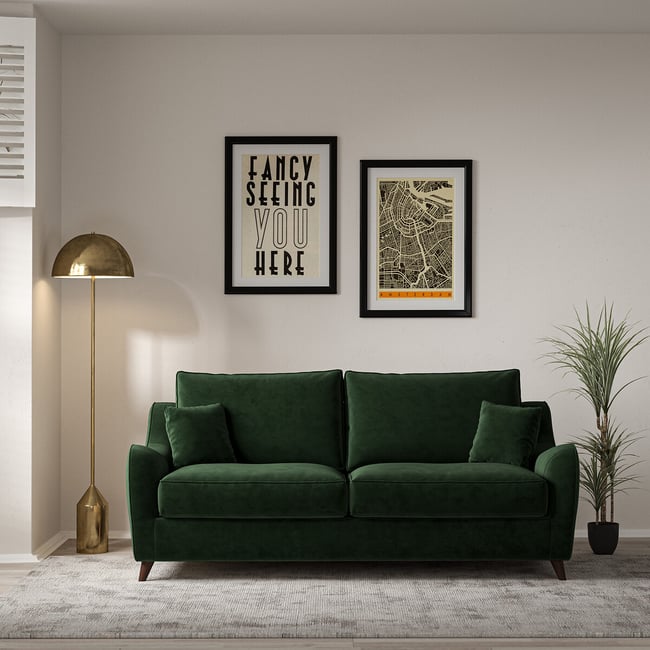 Amelia Velvet 3 Seater Sofa with Dark Wood Legs - ÉDITÉ