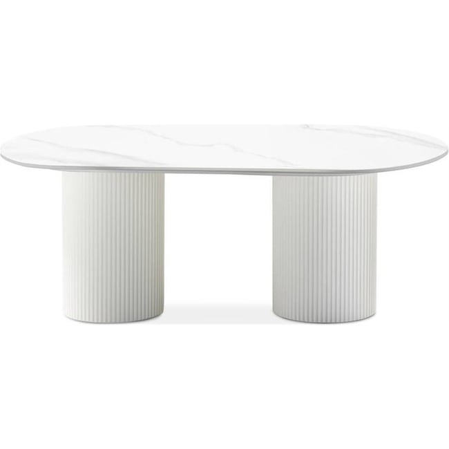Table basse ovale MARBELLA effet marbre Couleur blanc cassé effet marbre <span itemprop=