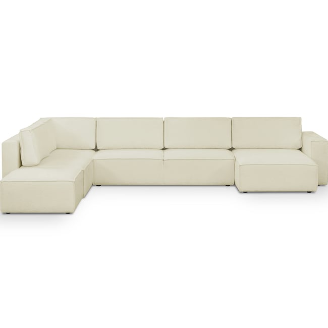 Canapé d'angle gauche convertible 8+1 places en tissu bouclé - HARPER MOD Couleur ecru <span itemprop=