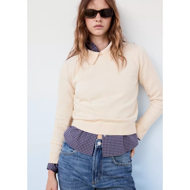Pull-over droit col polo écru <span itemprop=