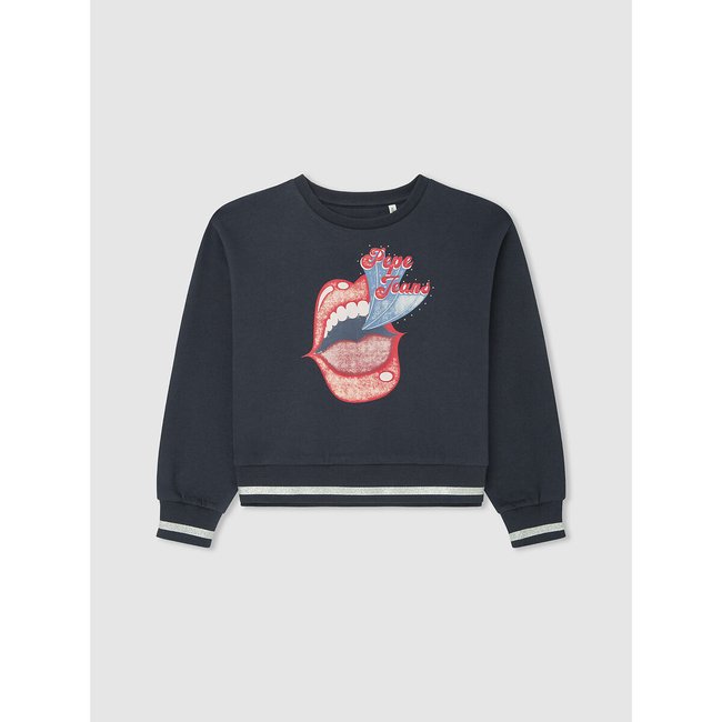 Sweat col rond à manches longues bleu marine <span itemprop=
