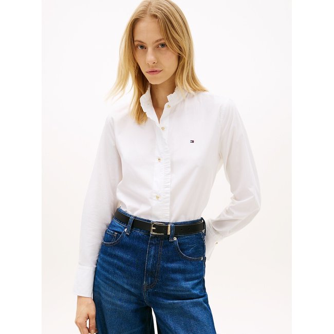 Chemise à manches longues à col à volants  blanc <span itemprop=