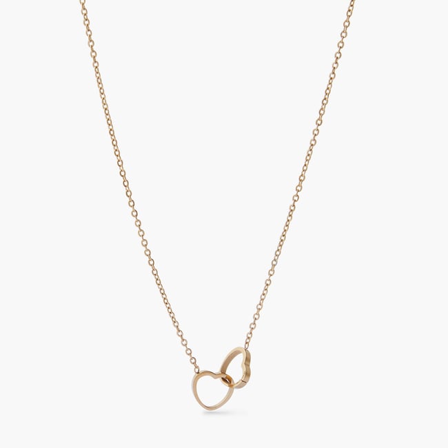 Collier cœur entremêlés acier inoxydable doré <span itemprop=