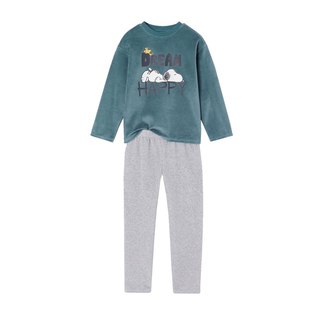 Pyjama en velours Snoopy vert d'eau <span itemprop=