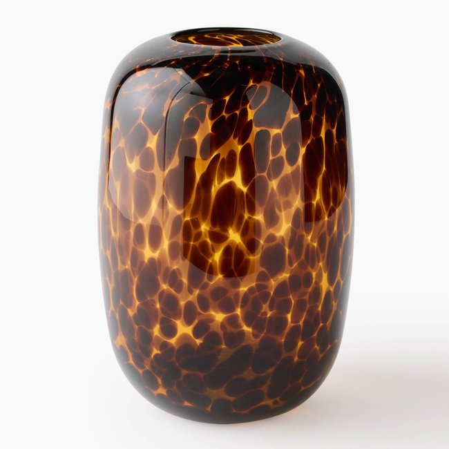 Vase ovale tacheté léopard, H35cm,  en verre Couleur ambre <span itemprop=