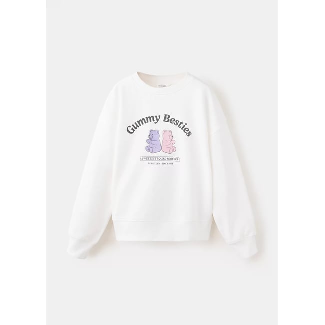 Sweat-shirt coton imprimé blanc cassé <span itemprop=