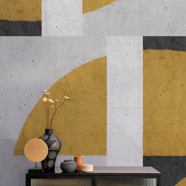 Papier peint panoramique Edgar - jaune, intissé mat 192 x 260 cm Couleur jaune <span itemprop=