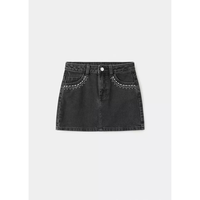 Jupe en jean ornée de strass black denim <span itemprop=