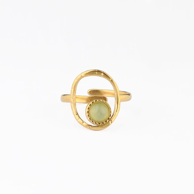 Bague ajustable en acier inoxydable avec pierre d'Aventurine vert <span itemprop=