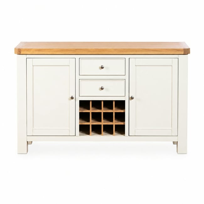 Buffet blanc style bord de mer avec range-bouteilles VELIA Couleur blanc <span itemprop=
