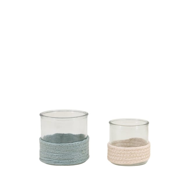 Set de 2 photophores en verre et corde Couleur blanc - vert <span itemprop=