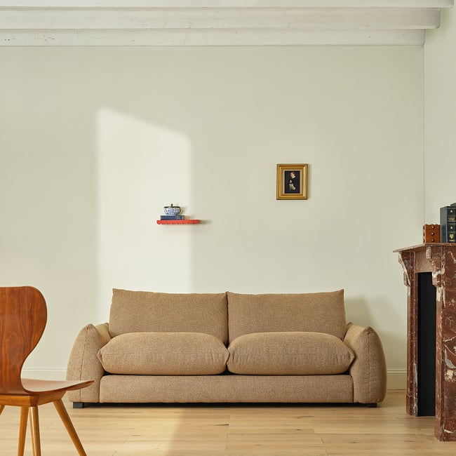 Canapé droit 3 places en tissu texturé   JACQUES Couleur marron clair chiné <span itemprop=
