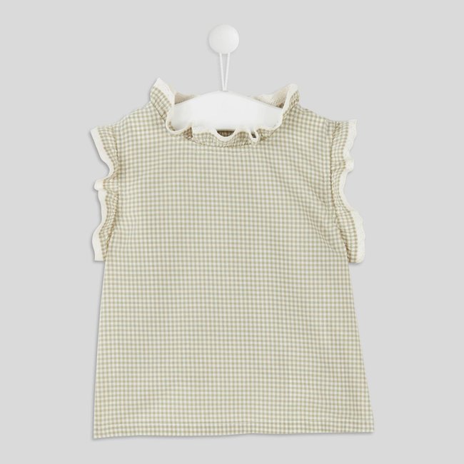 Blouse sans manches col dentelle vichy en coton BIO, certifié OEKO-TEX orme <span itemprop=