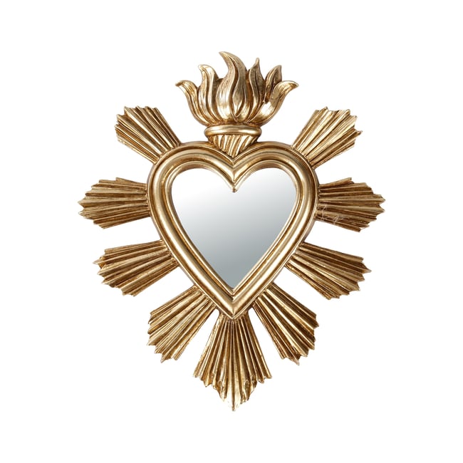 Déco murale ex-voto coeur miroir 17.4x20.5cm Couleur or <span itemprop=