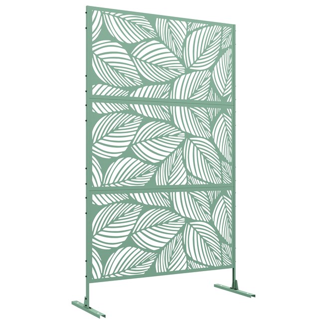 Panneau brise vue décoratif paravent extérieur motif végétal métal vert <span itemprop=