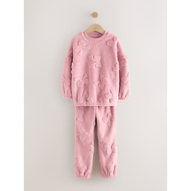 Pyjama en polaire à motif jacquard, 2 pièces noeud rose <span itemprop=
