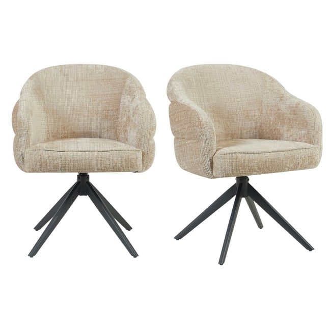 Chaise arrondie pivotante en tissu chenille (lot de 2) CORTINA Couleur beige <span itemprop=