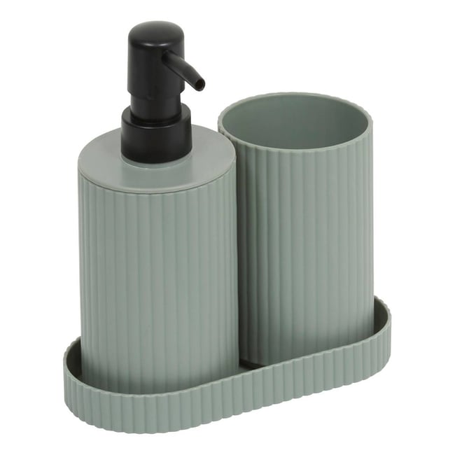 Lot distributeur de savon et gobelet strié ECO Couleur vert <span itemprop=