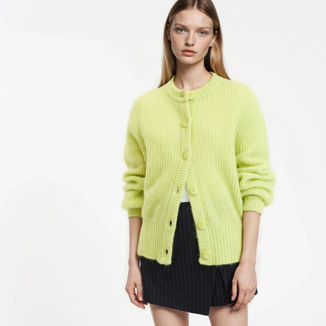 Cardigan alpaga mélangé, Signature AMBROISE vert acide <span itemprop=