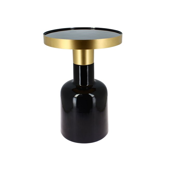 Meuble d'appoint rond en métail émaillé, PAMONA Couleur noir-or <span itemprop=