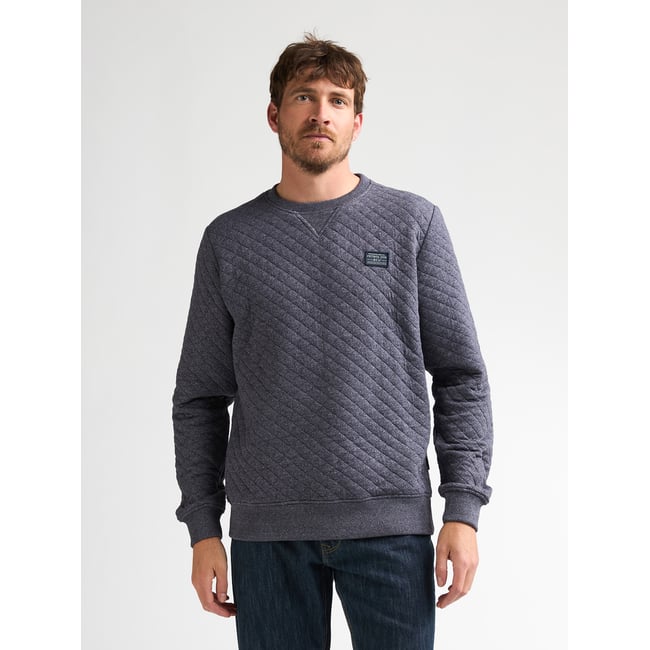 Sweat chiné à col rond stonewall bleu royal navy <span itemprop=