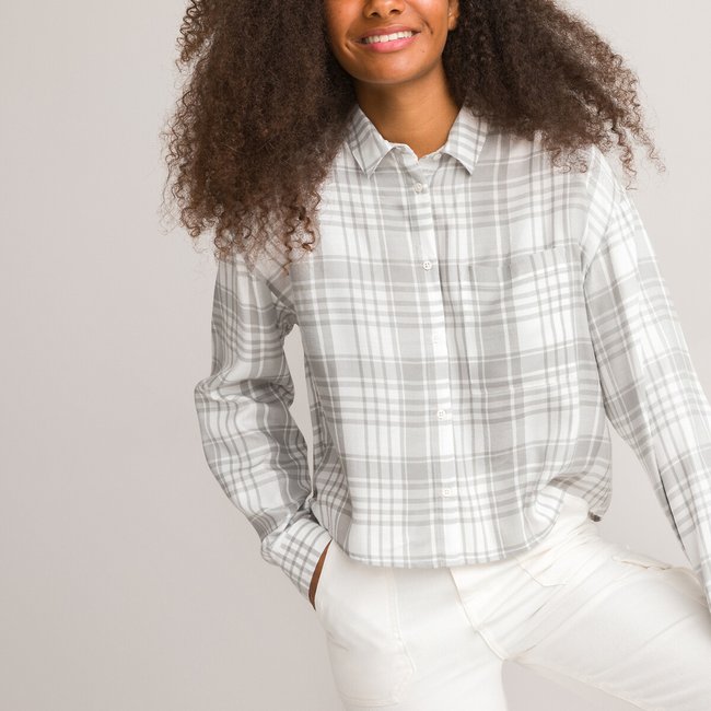 Camisa de cuadros de manga larga, corte cropped cuadros <span itemprop=
