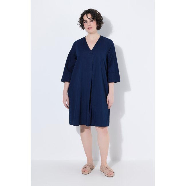 Robe en jersey avec poches et manches 3/4 jean bleu foncé <span itemprop=