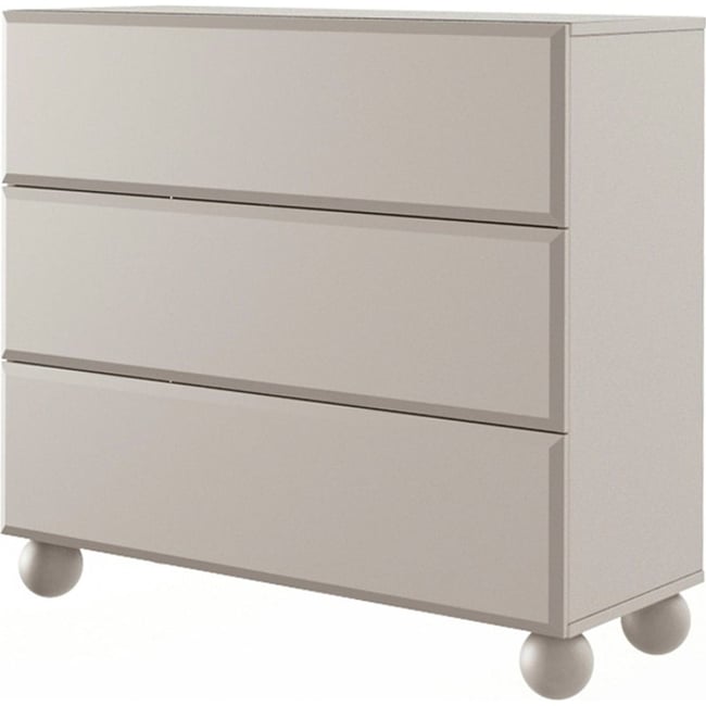 Commode 3 tiroirs sur pieds boule collection CHOCO Couleur beige sable <span itemprop=