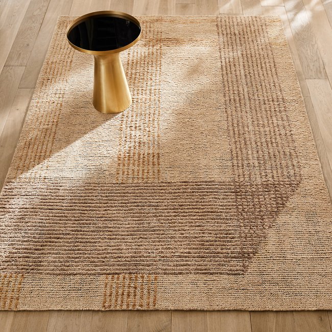 Tapis noué main, laine, chanvre et Lyocell, Vilami Couleur chamois/caramel <span itemprop=