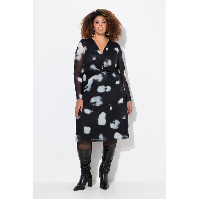 Robe en mesh à col en V et manches longues noir <span itemprop=