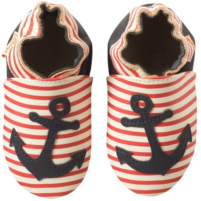 Chaussons bébé cuir souple Aline l'ancre marine rouge <span itemprop=