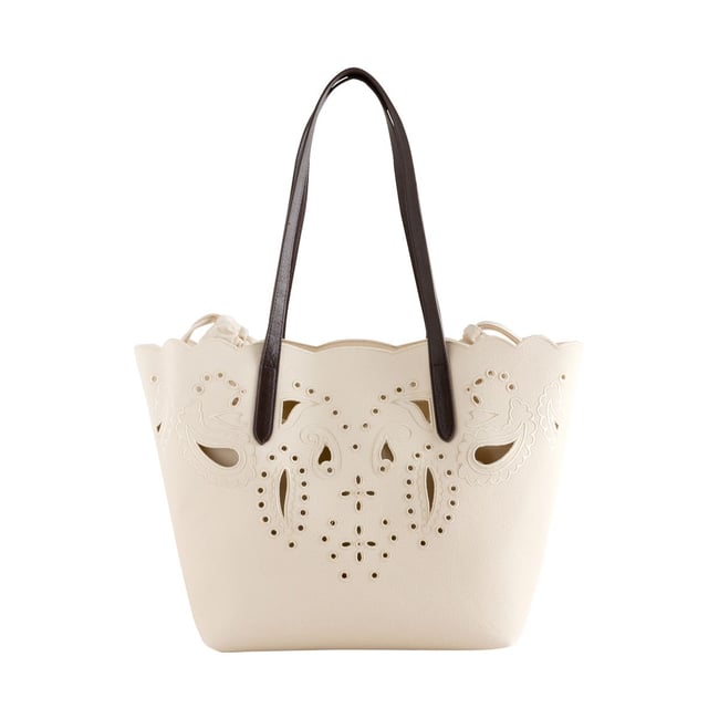 Sac porté épaule à découpes florales naturel <span itemprop=