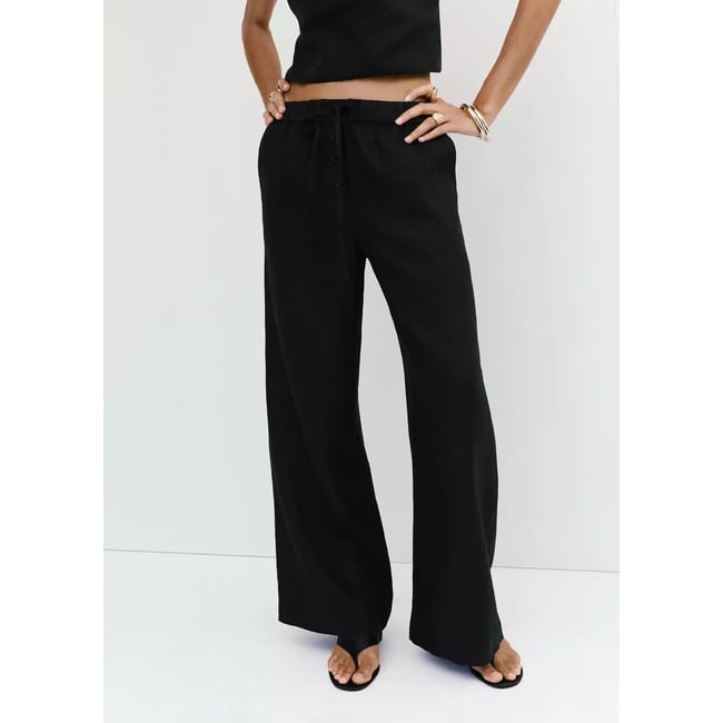 Pantalon wide leg en lin - MANGO