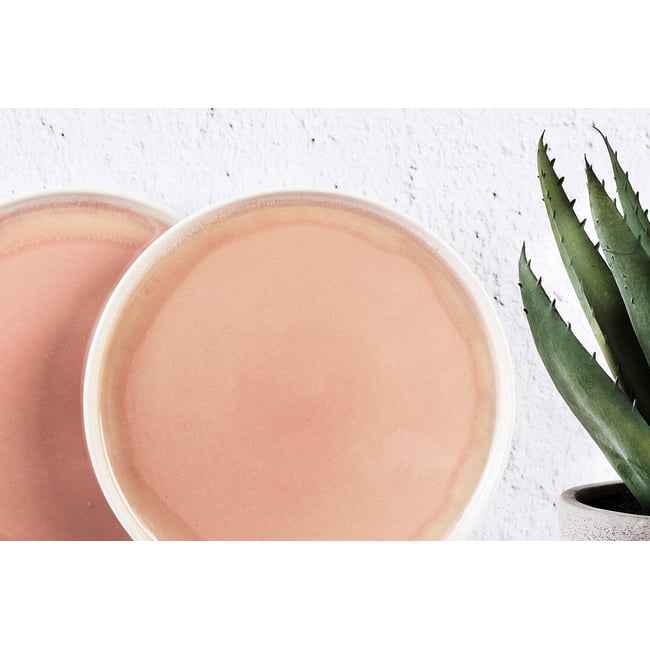 Lot de 6 assiettes à dessert en grès, OXYGEN Couleur dégradé rose poudre et beige <span itemprop=