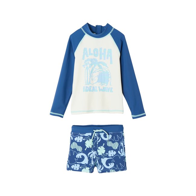 Ensemble de bain anti-UV T-shirt + boxer bleu <span itemprop=
