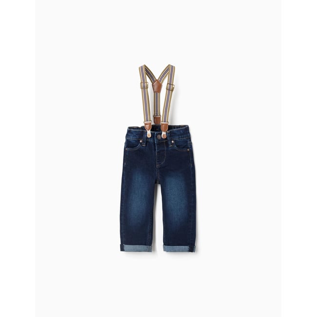 Pantalon en jean avec bretelles amovibles bleu foncé <span itemprop=