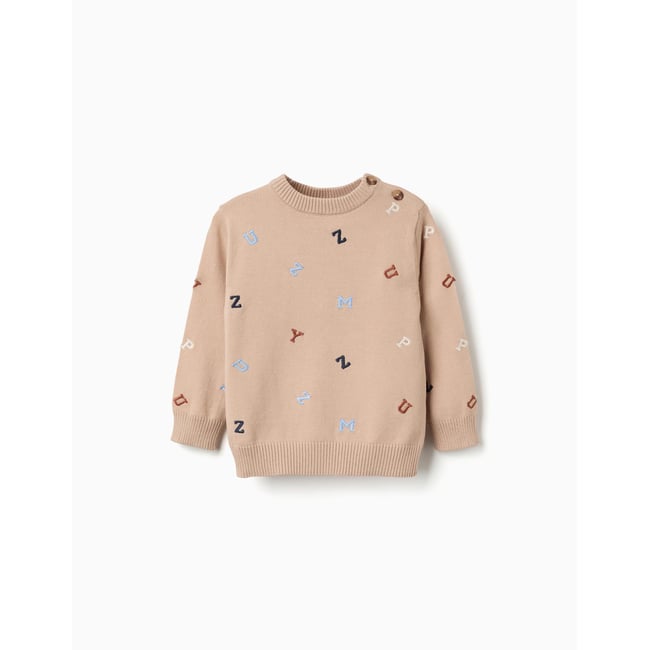 Pull en maille avec lettres brodées beige <span itemprop=