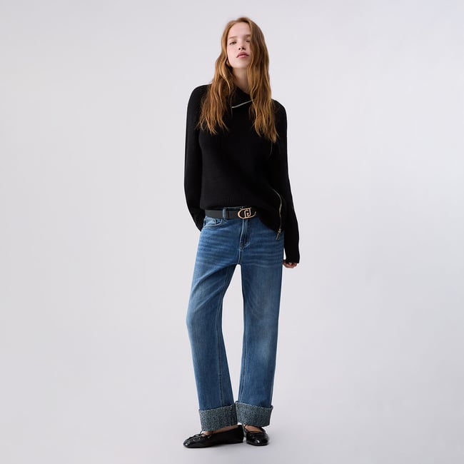 Jean droit avec micro strass denim clair <span itemprop=
